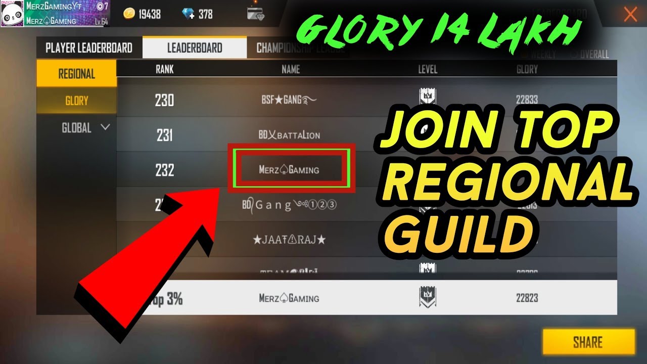 How to join best  guild  in free  fire  with 14 lakh glory 