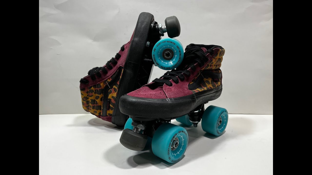 Vans Beet Red Leopard Shoe Mounted to a Black Sunlite Plate Roller Skate Mount Process 8X