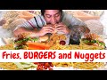 2 BIG BURGERS!!! UNLIMITED POTATO FRIES! CRISPY and MEATY CHICKEN NUGGETS!!! GREEN Mango! Mukbang.