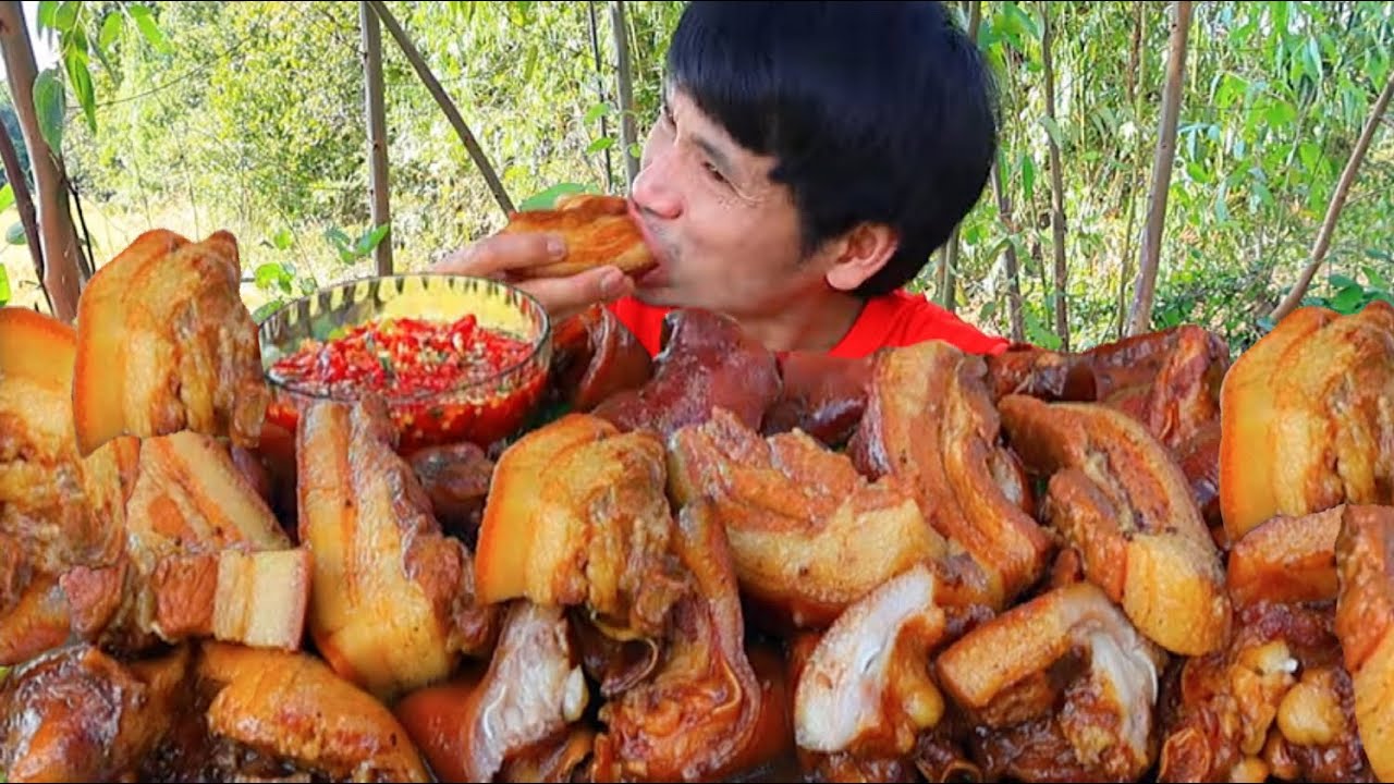 หมูสามชั้นตุ๋นจิ้มซีฟู๊ดแกล้มผักสดแซ่บคักอีหลีครับพี่น้องMUKBANG EATING SHOW/โก้อีสานพาแดก