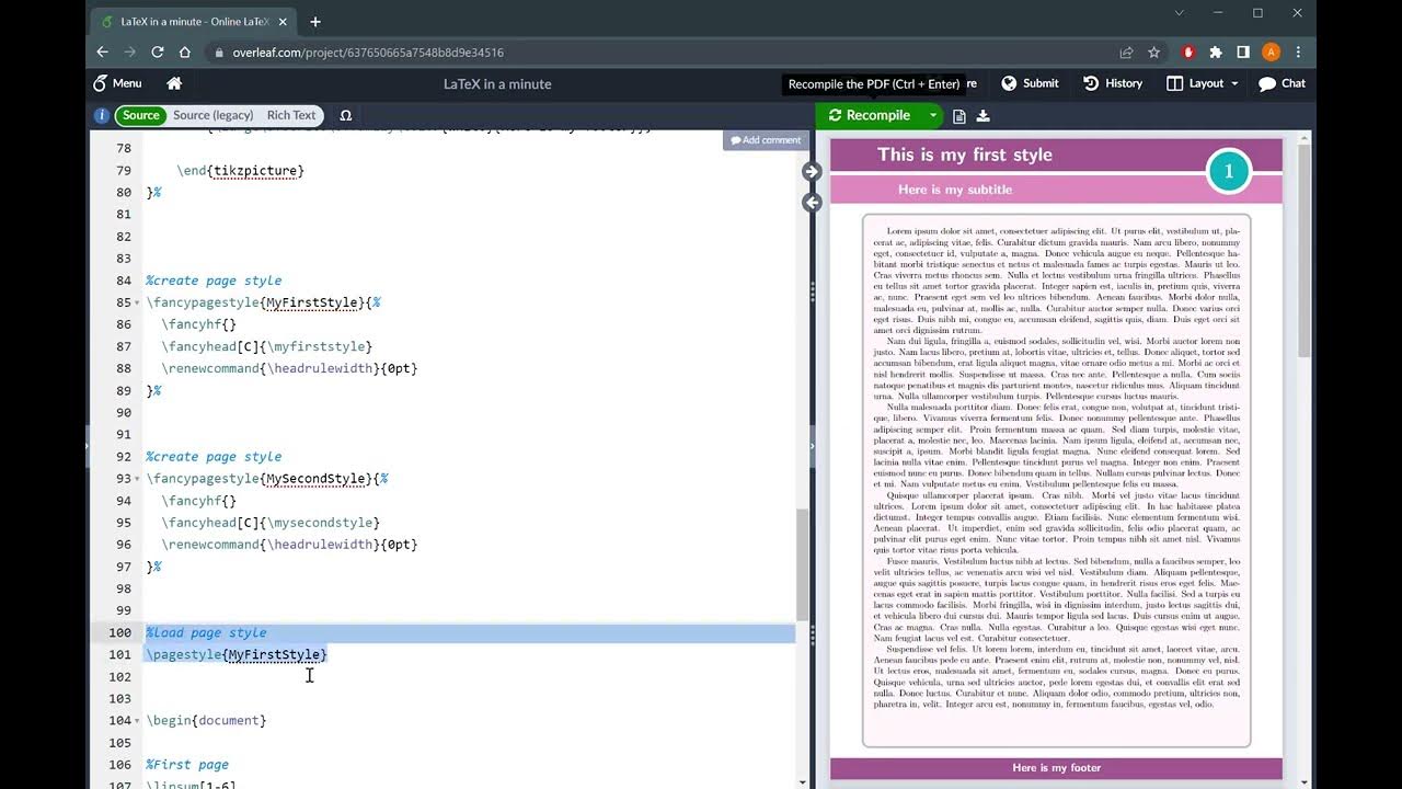 LaTeX in a Minute Multiple Page Styles YouTube