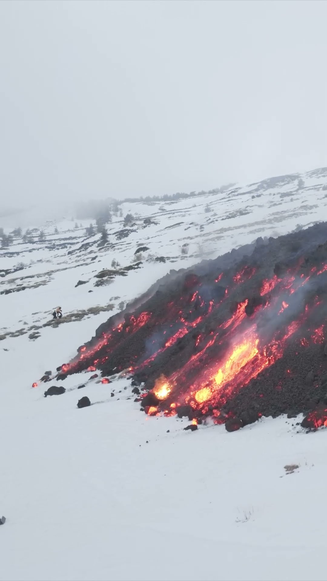 Mount Etna Lava Flow Advances Slowly Through Snow || ViralHog