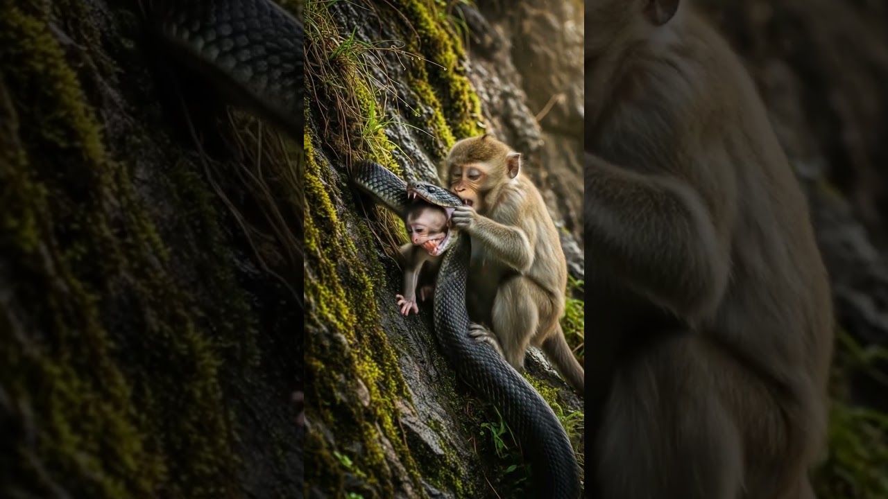 "Mother Monkey Fights Giant Snake to Save Her Baby – Unbelievable Wildlife Moment!"