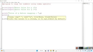 Program to swap two numbers using comma operator in Python using IDLE