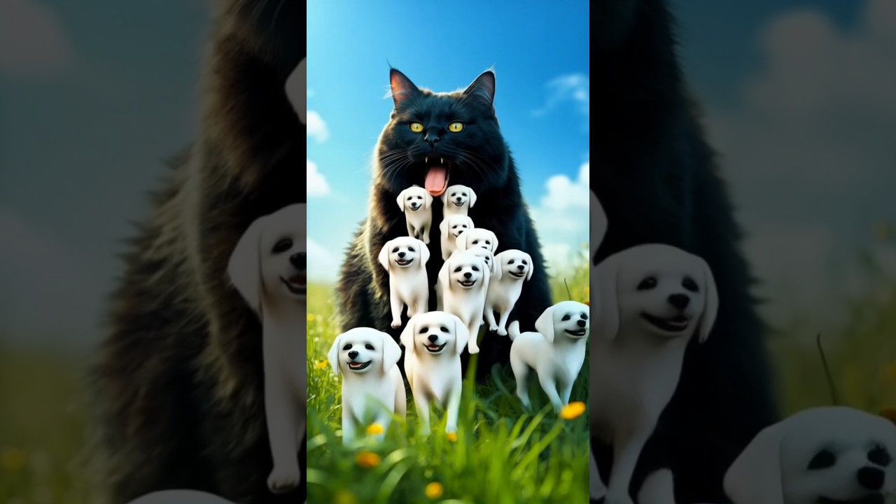 black cat open mouth and start vomiting beautiful dogs from mouth and everyone is shock 