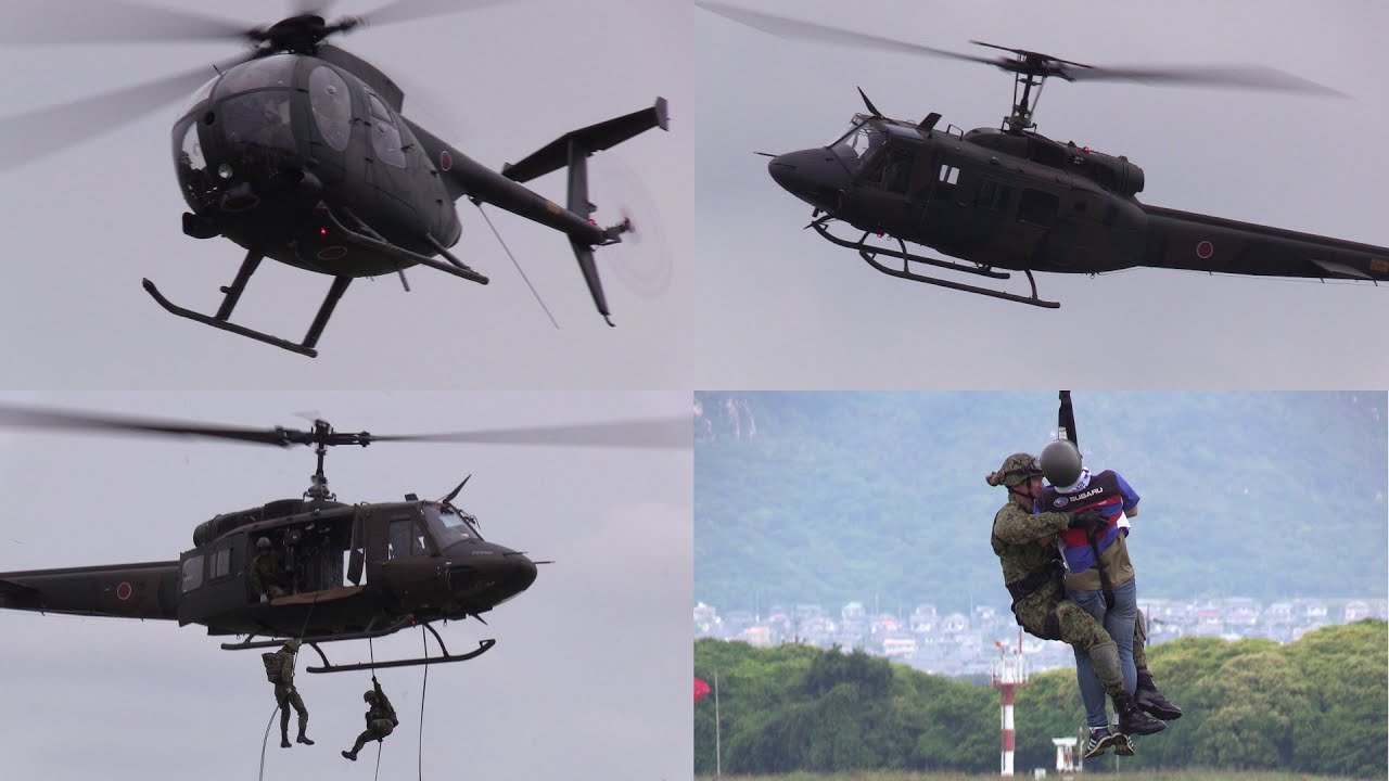 19/06/02 防府北基地航空祭2019 訓練展示 JGSDF UH-1J & OH-6D Rescue Demo at JASDF ...