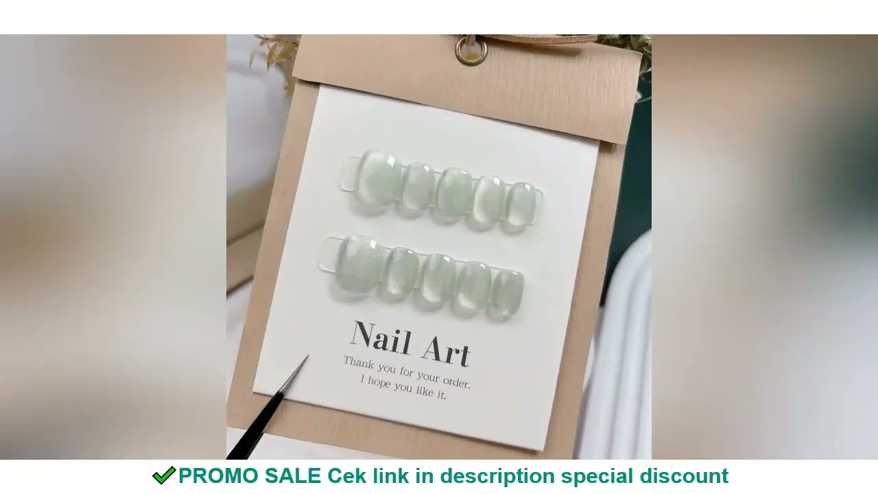 10Pcs Short Handmade Light Green Press On Nails Cat Eyes Pure Ballerina Decoration Wearable False Na