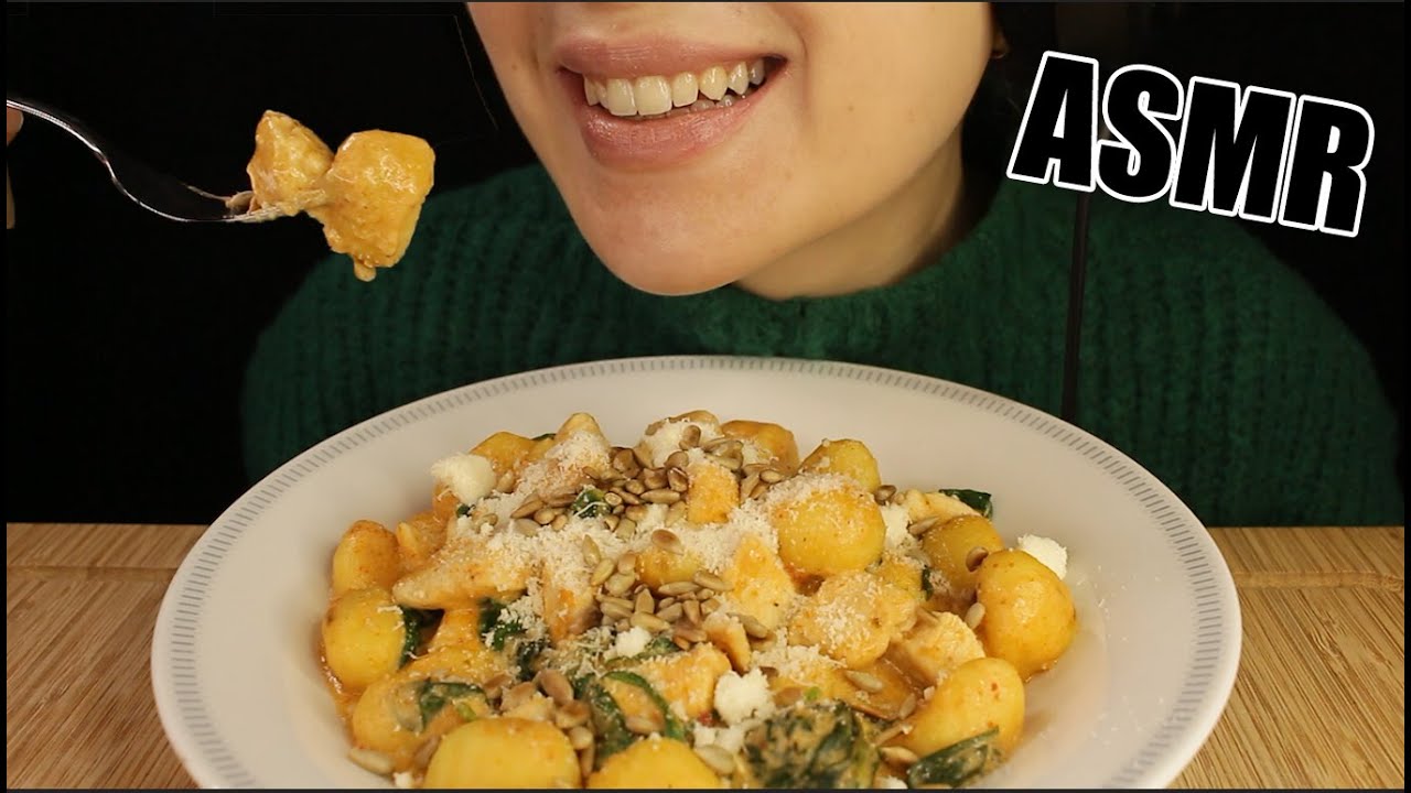 ASMR CREAMY CHEESY GNOCCHI w/ CHICKEN SPINACH TOMATO MUKBANG EATING SOUNDS No Talking 먹방 Kasmia ASMR