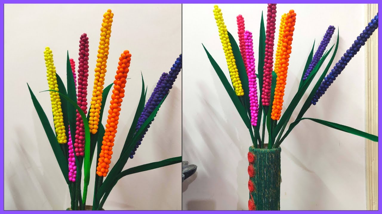 DIY Thermocol balls craft | Home decoration ideas | Lavender flowers | paper flower sticks