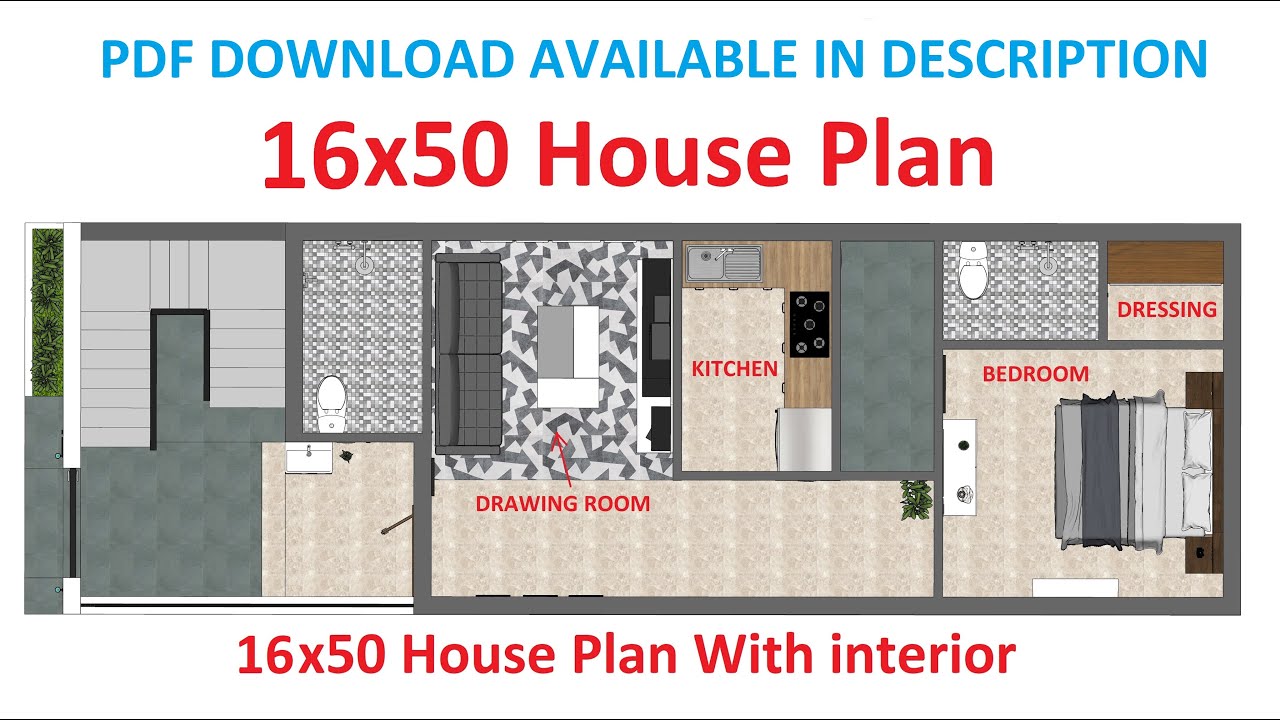16x50 House Plan With Interior Pdf Available Youtube