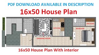 16x50 House Plan With Interior Pdf Available Youtube