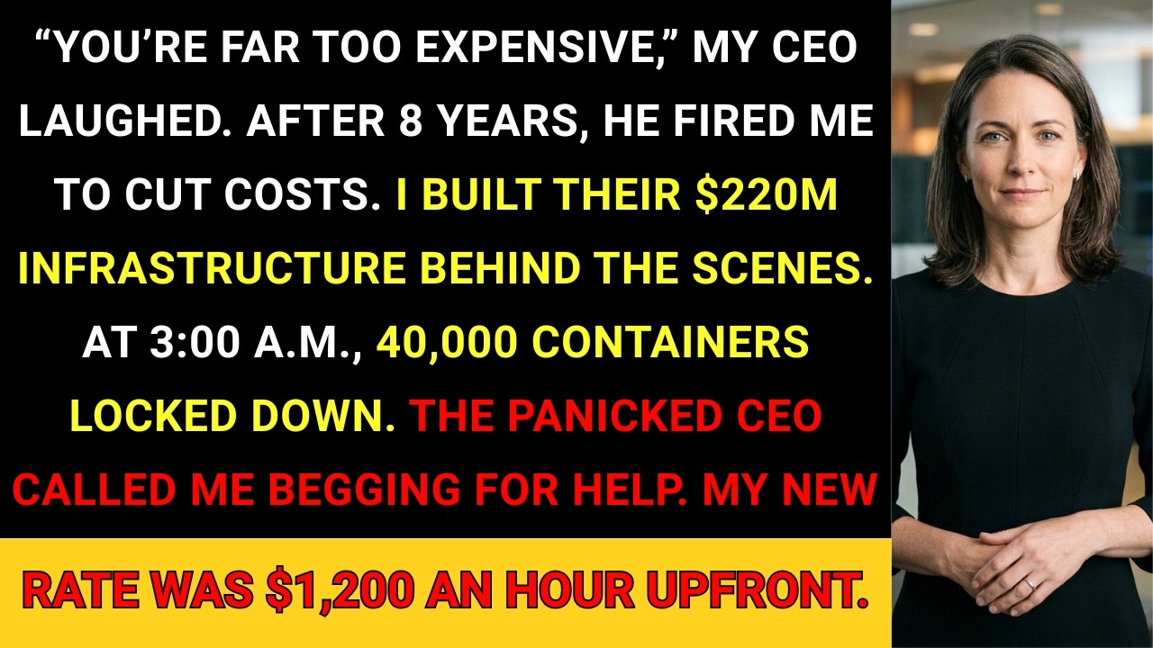 She was fired for being “too expensive” at $145,000 a year—then her replacement triggered a global shipping lockdown. When the CEO called begging, she charged $1,200 an hour and made him sign a...