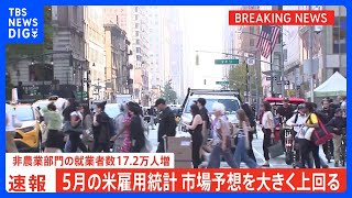 【速報】米5月雇用統計＋17万2000人　市場予想大きく上回る｜TBS NEWS DIG