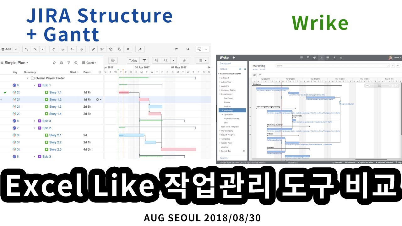 Excel Like 작업관리 도구 비교 JIRA structure vs. Wrike [AUG SEOUL 180830]