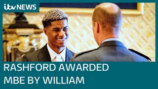 Marcus Rashford awarded MBE by Prince William for campaign to feed vulnerable children | ITV News