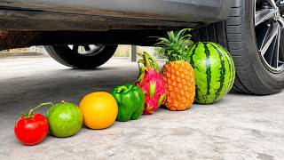 Car Crush Tropical Fruits Experiment Test | Crushing Crunchy & Soft Things vs Car | 999 ASMR screenshot 4
