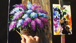 Step by step how to paint  Lilac flowers in Acrylic
