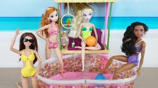 Barbie Swimming Pool Party with Elsa Anna Moana  Boneca Festa na Piscina สระตุ๊กตาบาร์บี้ screenshot 1