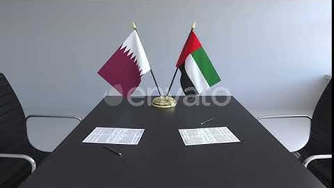 Flags of Qatar and the UAE and Papers on the Table | Motion Graphics - Envato elements
