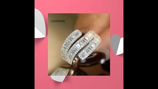 LUOWEND 18K White Gold Rings Fashion Creative Design 0.90carat Real Natural Diamond Ring for Wome...