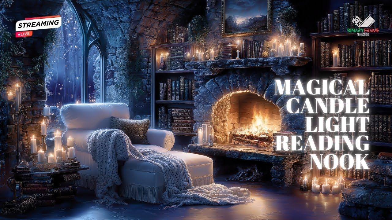 Magical Candlelight Reading Nook ✨ | Relaxing Fireplace Ambience & Soft Melodic Music