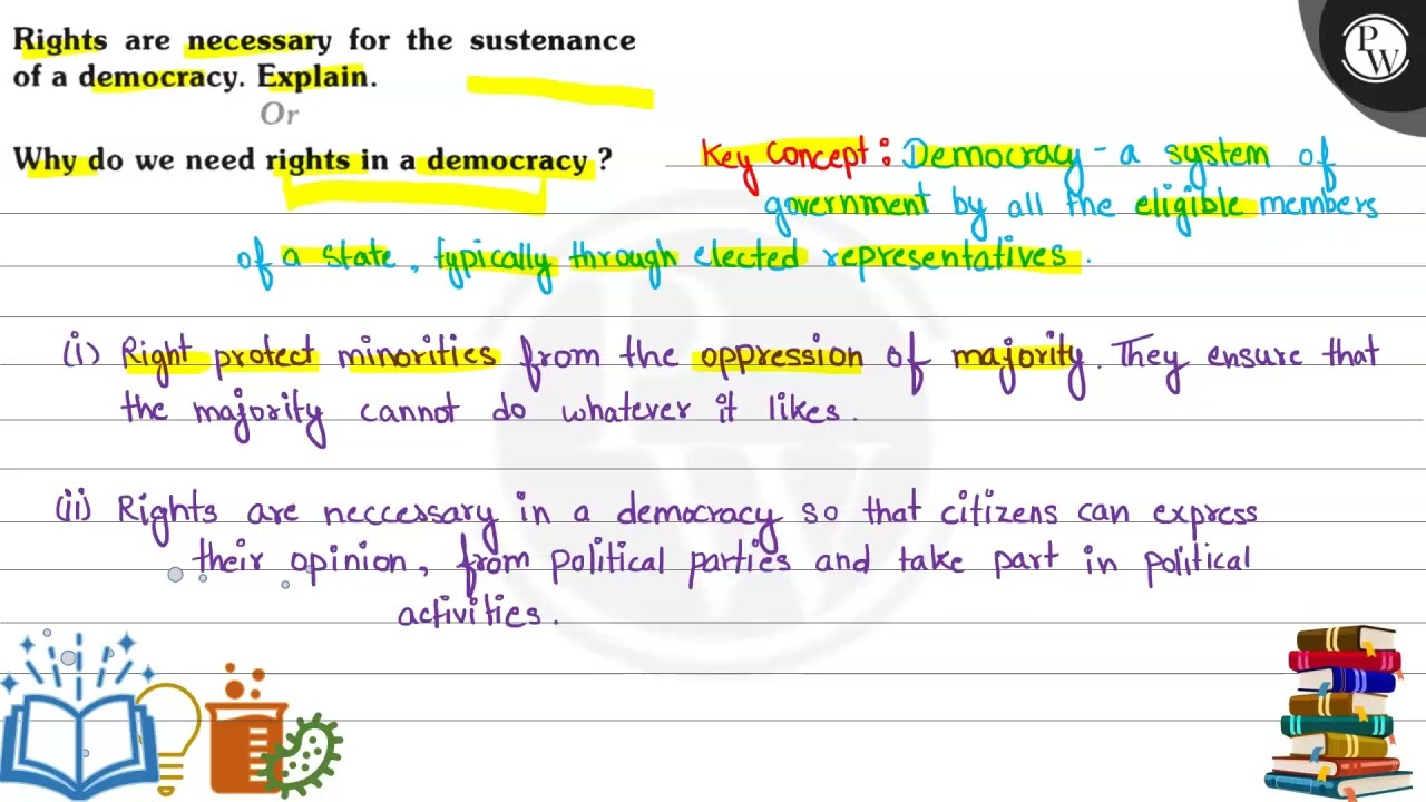 Rights are necessary for the sustenance of a democracy. Explain.
(W)
Or
Why do we need rights in...