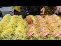 japanese street food - hiroshima style okonomiyaki 広島風お好み焼き