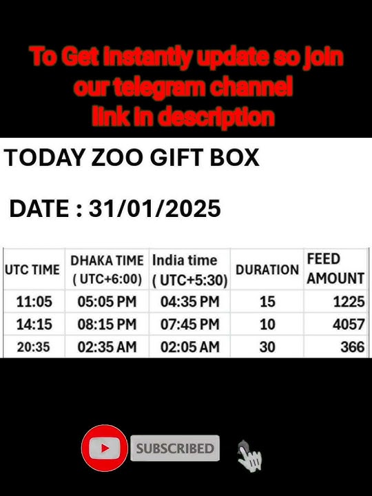 Today 31 January zoo gift box time schedule