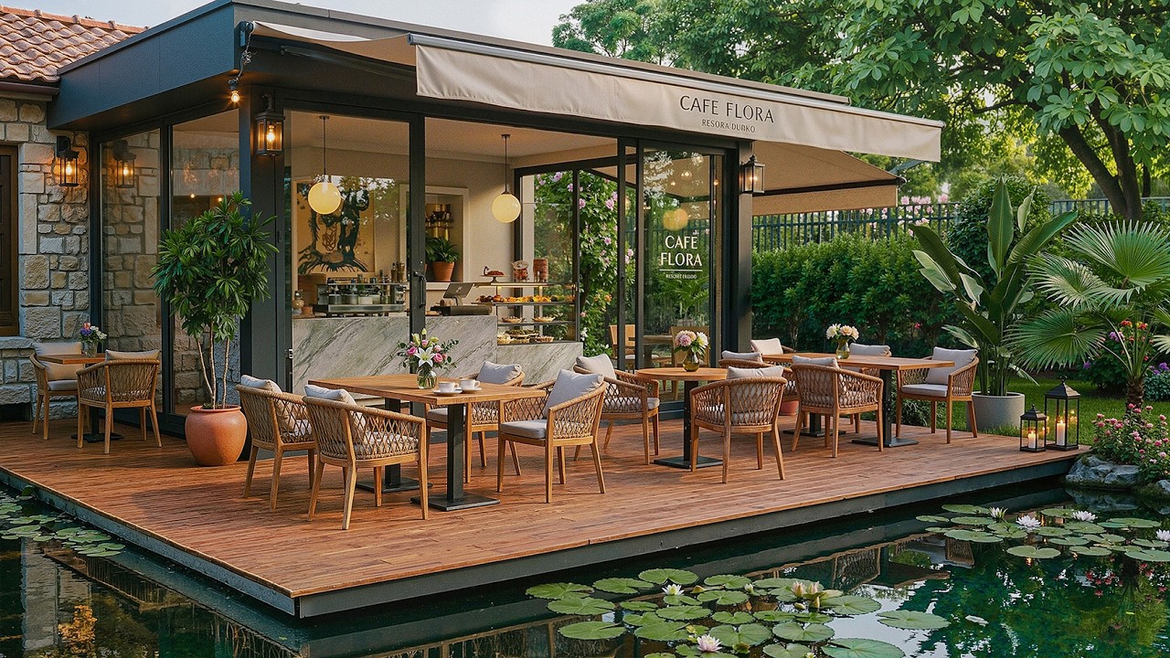 Cozy Spring Lily Pond Café Jazz | Peaceful Piano Jazz and Garden Ambience for Relax & Study