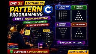 Lecture 35: Advanced Pattern Programs in C | Pyramid, Inverted &amp; Number Patterns 🔥