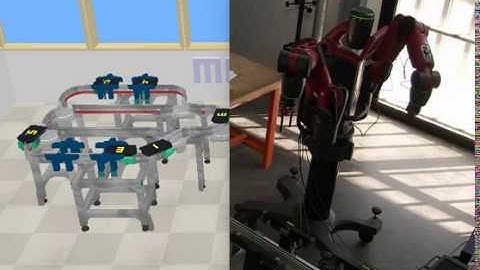 Command of Baxter interacting with a simulation of an assembly cell