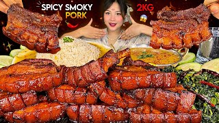 2KG SPICY FATTY PORK CHALLENGE🔥😱WITH BASMATI RICE🍚DAAL & THAKALI SAAG | NEPALI MUKBANG | BIG BITES screenshot 2