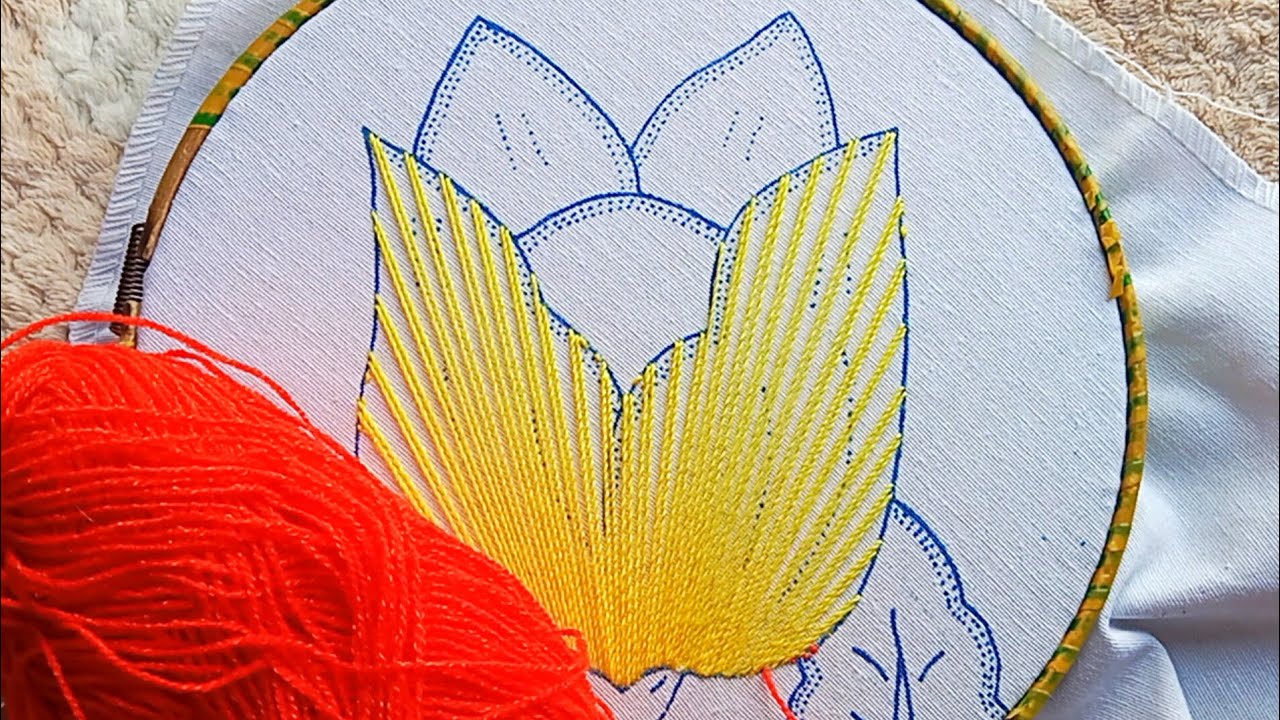 cómo bordar un tulipán#15🌷😱con un bellísimo efecto ideal para cualquier diseño de pétalos,