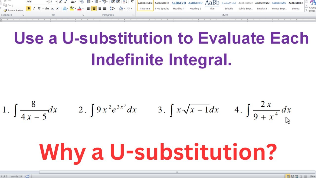 Use a U-substitution to Evaluate Each Indefinite Integral - YouTube