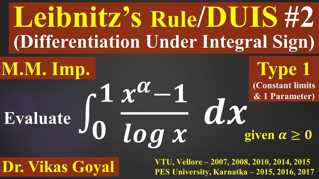 Leibnitz's Rule for DUIS #2 in Hindi (M.M.imp) Differentiation under ...