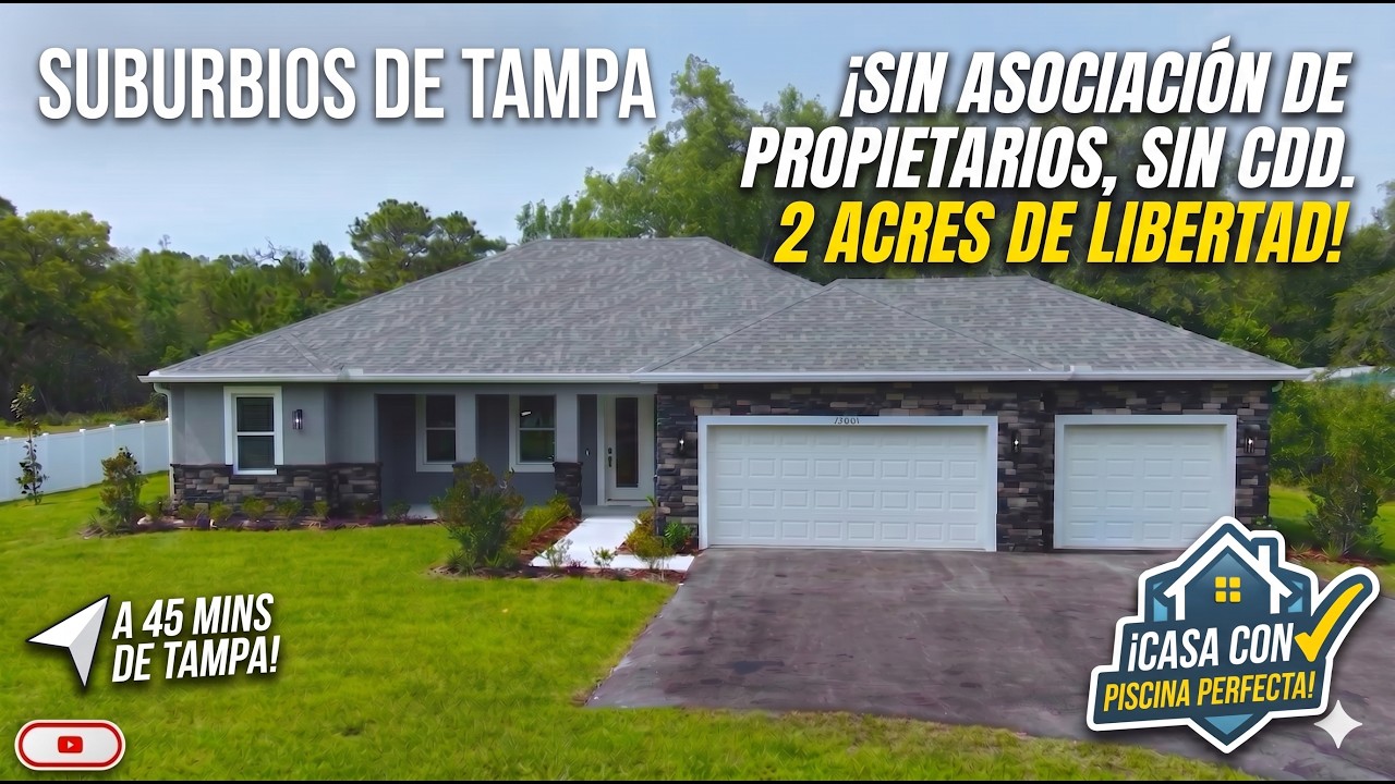 ¡SIN HOA! ¡SIN CDD! + Piscina + 2 Acres cerca de Tampa Bay… ¿Has visto esto?