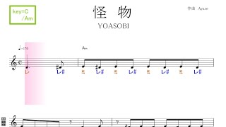 怪物 Yoasobi アニメ Beastars 第二期op Key C Am 原曲 １ ドレミで歌う楽譜 コード付き Youtube