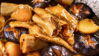 VEGAN RECIPE | Braised Bean Curd Sticks(Yuba) with Mushrooms[How To Rehydrate Dried Beancurd Sticks]