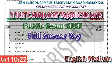 11th Computer Applications Public Exam 2020 Full Answer Key (English Medium) | SKA
