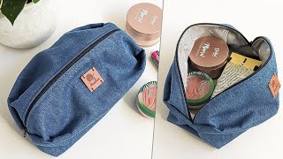 DIY Easy Open Wide Denim Bag With Zipper | Old Jeans Idea | Bag Tutorial | Upcycled Craft