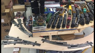 Chris's O Gauge Layout update #4. 3% grade to lower level staging yard using Ross switches.