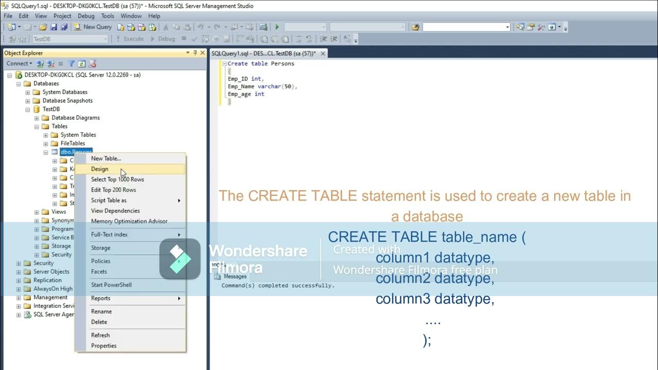 Create SQL Server Database and Table - YouTube