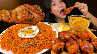 MUKBANG 2X NUCLEAR FIRE NOODLES, SPICY KOREAN FRIED CHICKEN, FRY RICE & OMLET #food #foodie #mikasa