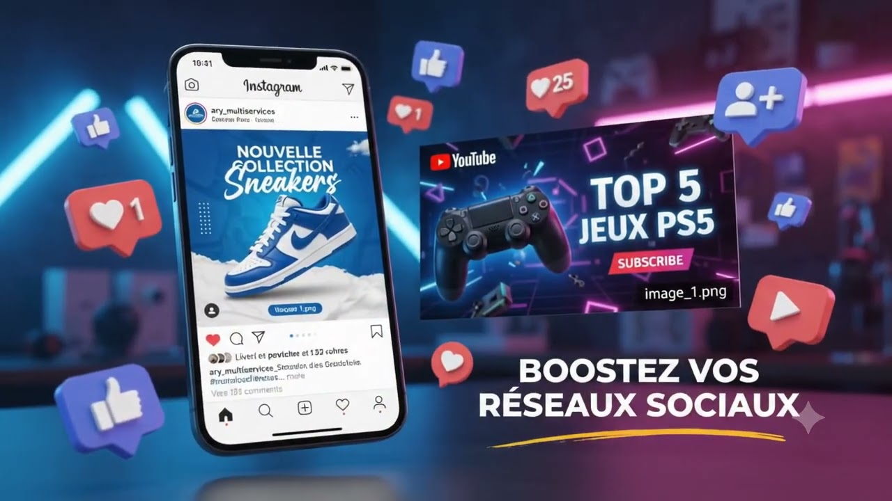 création de logos, affiches publicitaires, flyers, miniatures YouTube et visuels pour les réseaux so