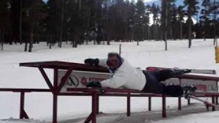 Skier Face Plants Picnic Table