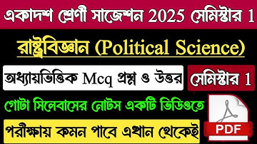 Class 11 1st Semester Political Science Mcq 2025 | Class XI Political Science Suggestion Semester 1