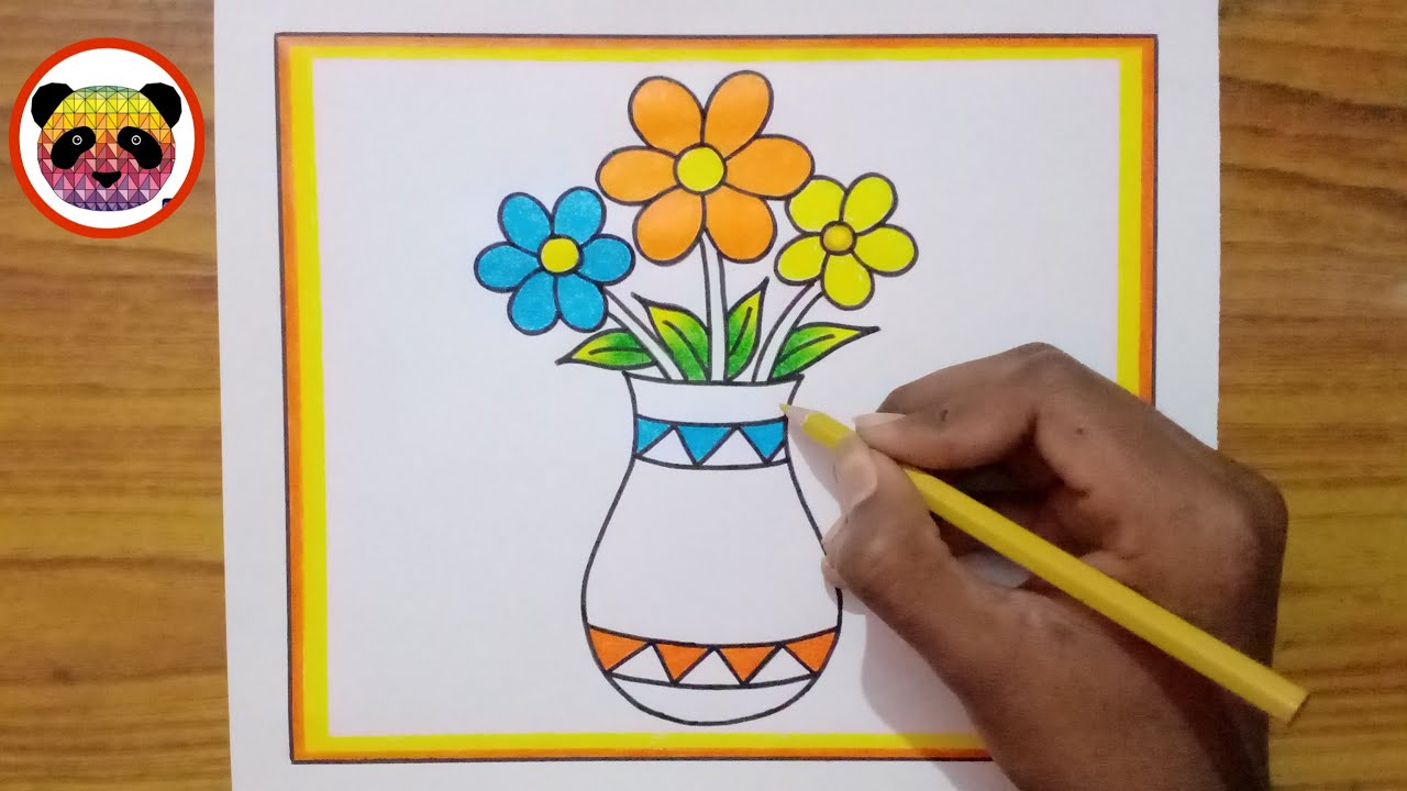 Flower Pot Drawing || Flower Vase Drawing || How To Draw Flower Vase With  Colour || Flowers Drawing - YouTube