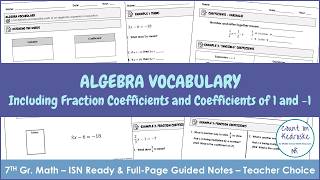 Algebra Vocabulary Lesson for 7th Grade | Coefficient, Variable, Terms & Expressions