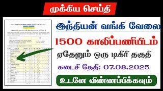 Indian Bank 1500 Apprenticeship Recruitment 2025