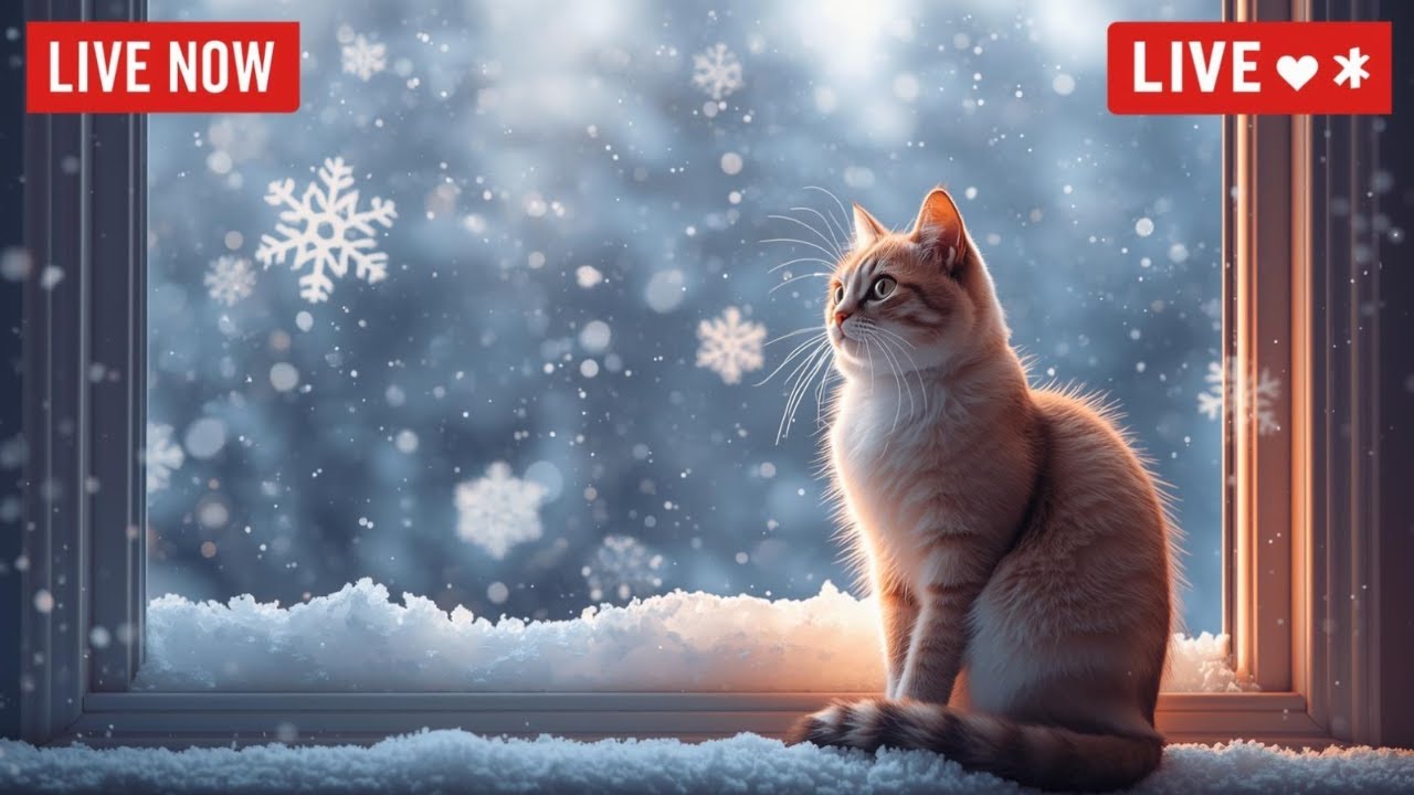 🔴[Live] Cats Watching Snowfall ❄️ Winter Storm Live Stream ❄️☃️ 